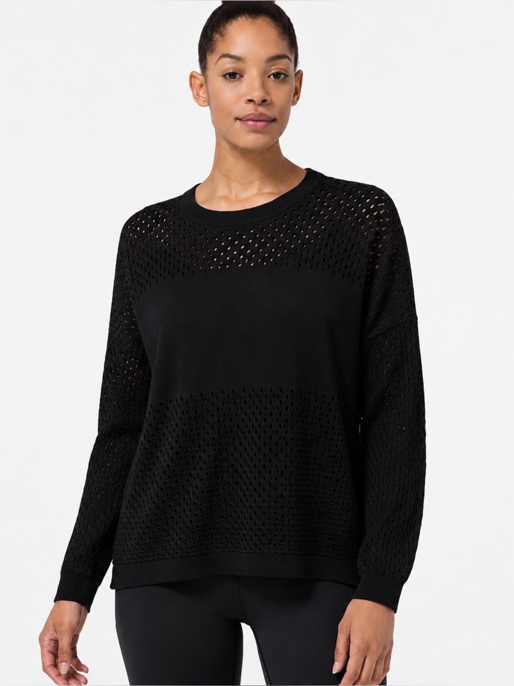 Topshop Black Pullover Perforated Long Sleeve Sz 12 Gym Y2K Travel Training Yoga